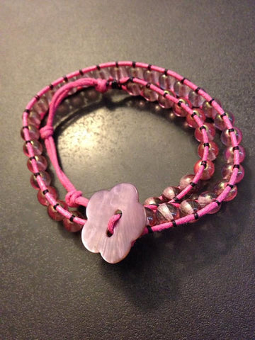 Double Wrap Beaded Bracelet with Flower