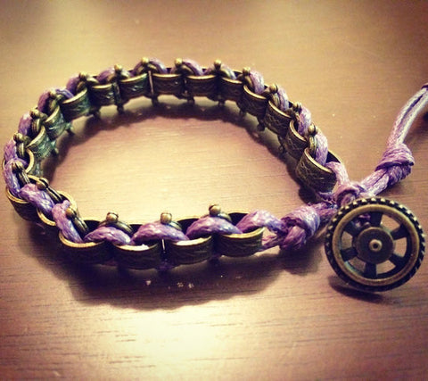 Vintage Brass Chain and Leather Single Wrap Bracelet